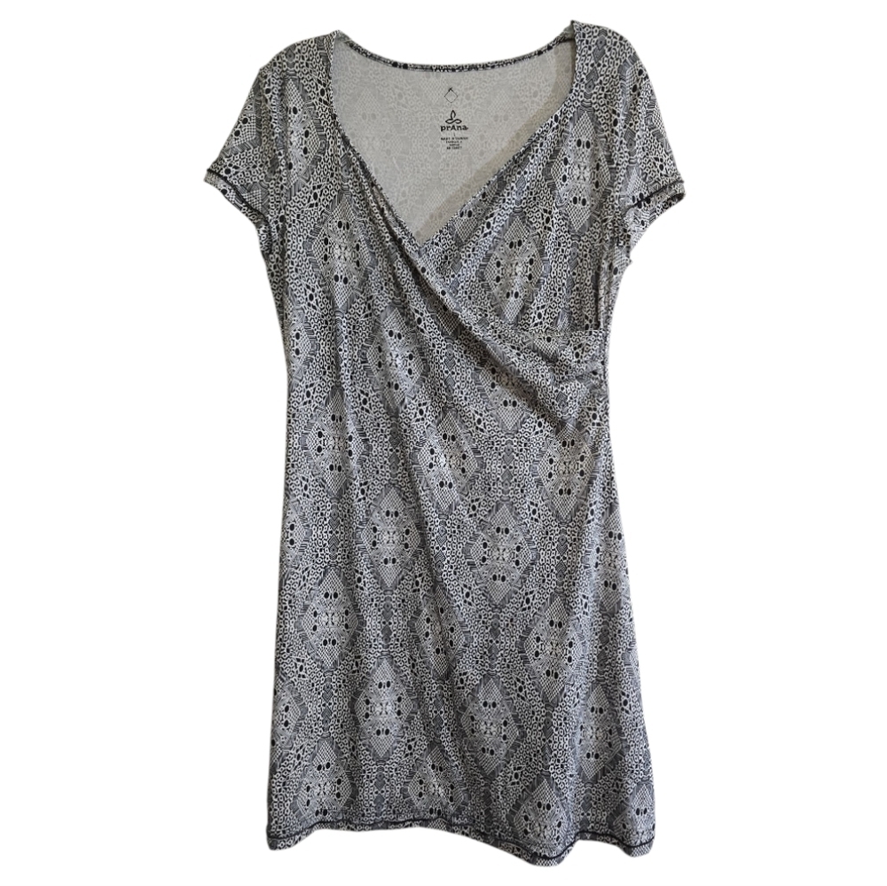 Prana Black and White Patterned Dress Large Nursing Friendly
